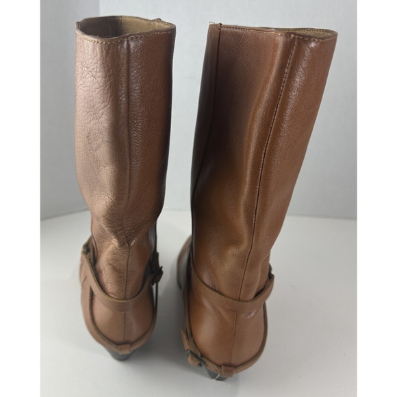 Frye Mid Calf Leather Boots Pull On Harness Strappy Brown Women's 8.5 M 37444 - Picture 8 of 16